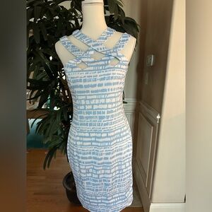 💙💙Gretchen Scott Designs Blue and White V-Neck Sleeveless  Mini Dress Size XS💙💙